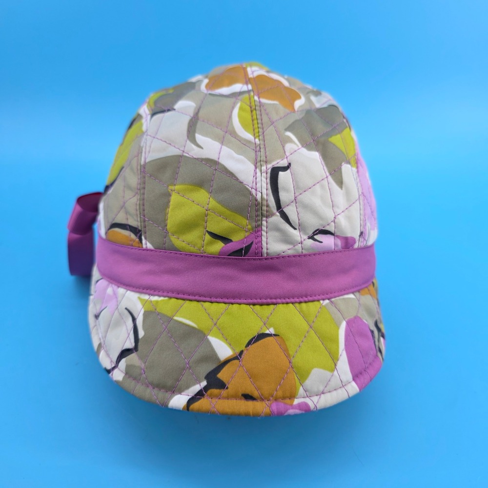 Vera Bradley Floral Quilted Newsboy Cap Fleece‎ Lined Purple Green Bow Hat
